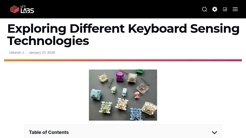 Screenshot of lttlabs.com: Exploring Different Keyboard Sensing Technologies