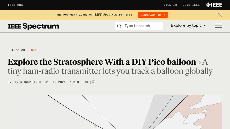 Screenshot of spectrum.ieee.org: High-Altitude Adventure with a DIY Pico Balloon