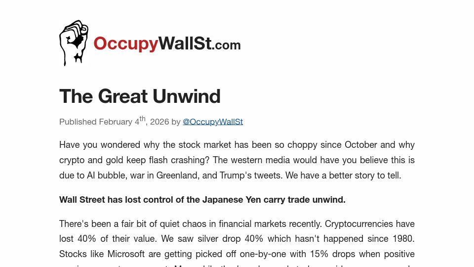 Screenshot of occupywallst.com: The Great Unwind