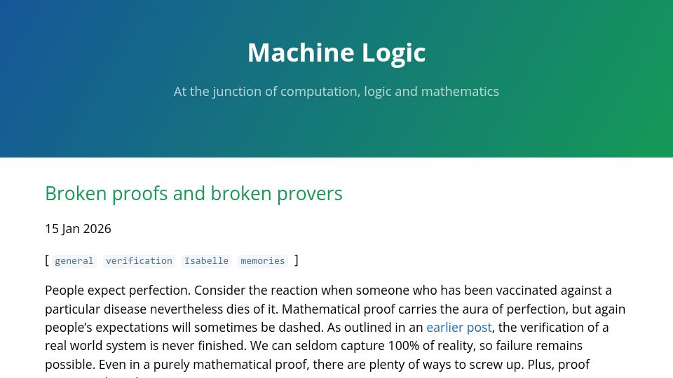 Screenshot of lawrencecpaulson.github.io: Broken Proofs and Broken Provers