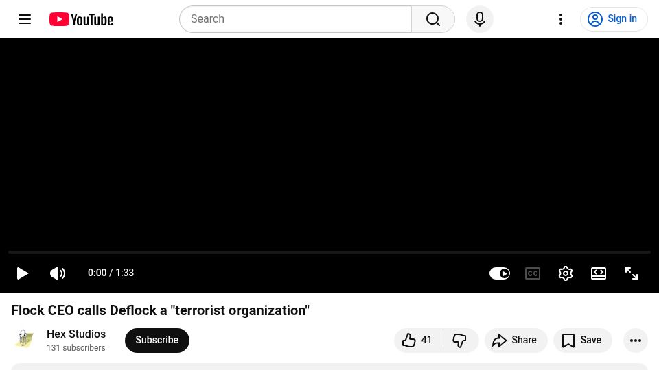 Screenshot of youtube.com: Flock CEO calls Deflock a “terrorist organization” (2025) [video]