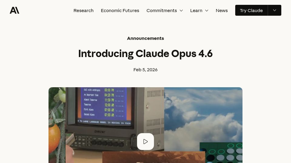 Screenshot of anthropic.com: Claude Opus 4.6