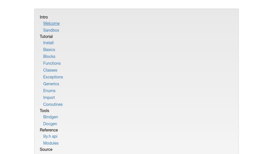 Screenshot of lily-lang.org: Lily Programming Language