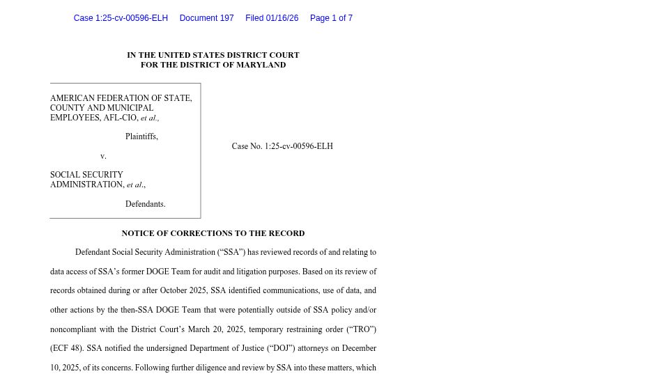 Screenshot of storage.courtlistener.com: Data breach: DOGE 'accidentally' leaked the whole Social Security database [pdf]