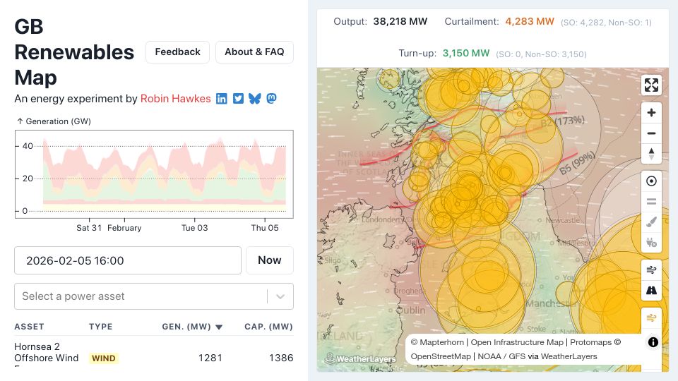 Screenshot of renewables-map.robinhawkes.com: GB Renewables Map
