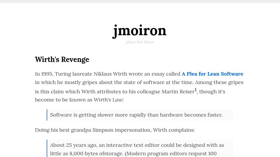 Screenshot of jmoiron.net: Wirth's Revenge