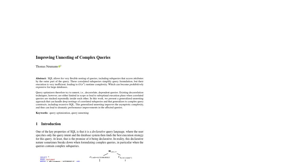 Screenshot of 15799.courses.cs.cmu.edu: Improving Unnesting of Complex Queries [pdf]