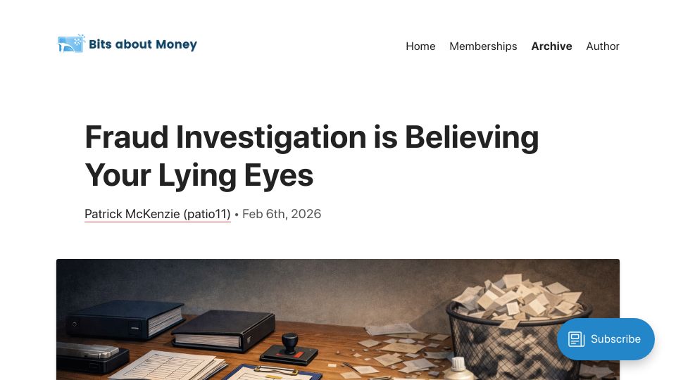 Screenshot of bitsaboutmoney.com: Fraud investigation is believing your lying eyes