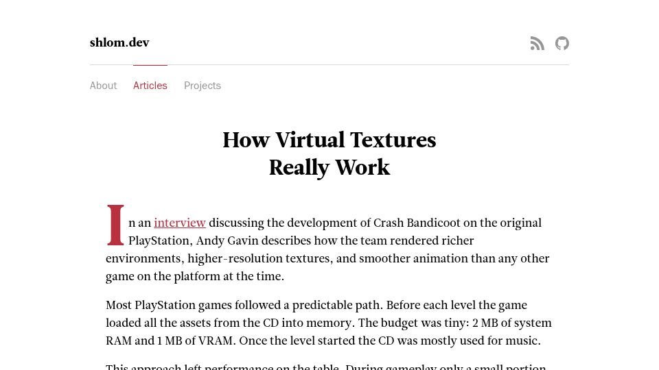 Screenshot of shlom.dev: How virtual textures work