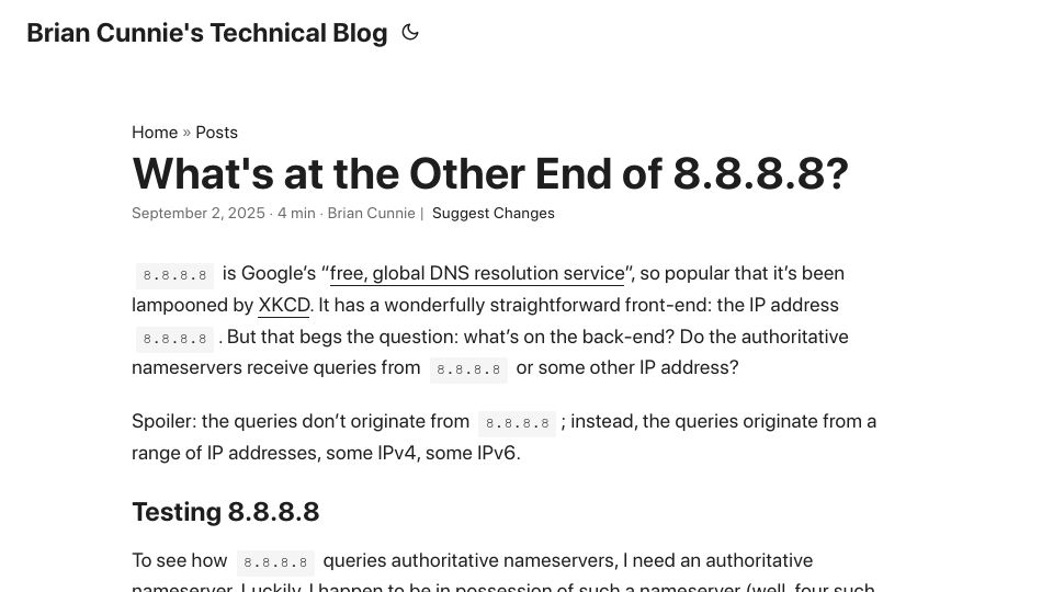 Screenshot of blog.nono.io: What's at the Other End of 8.8.8.8?
