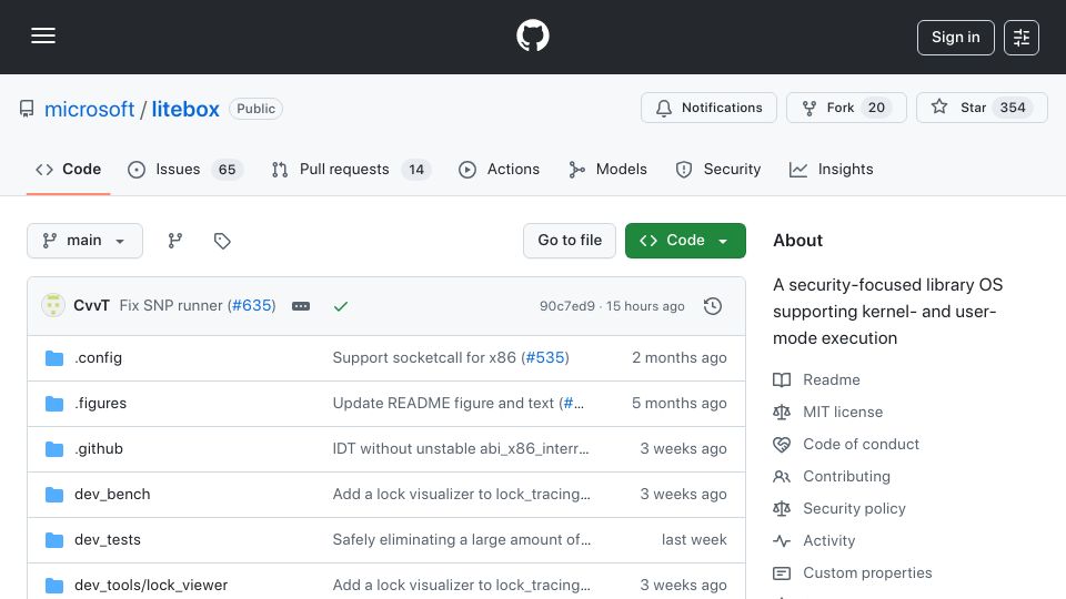 Screenshot of github.com: Microsoft open-sources LiteBox, a security-focused library OS