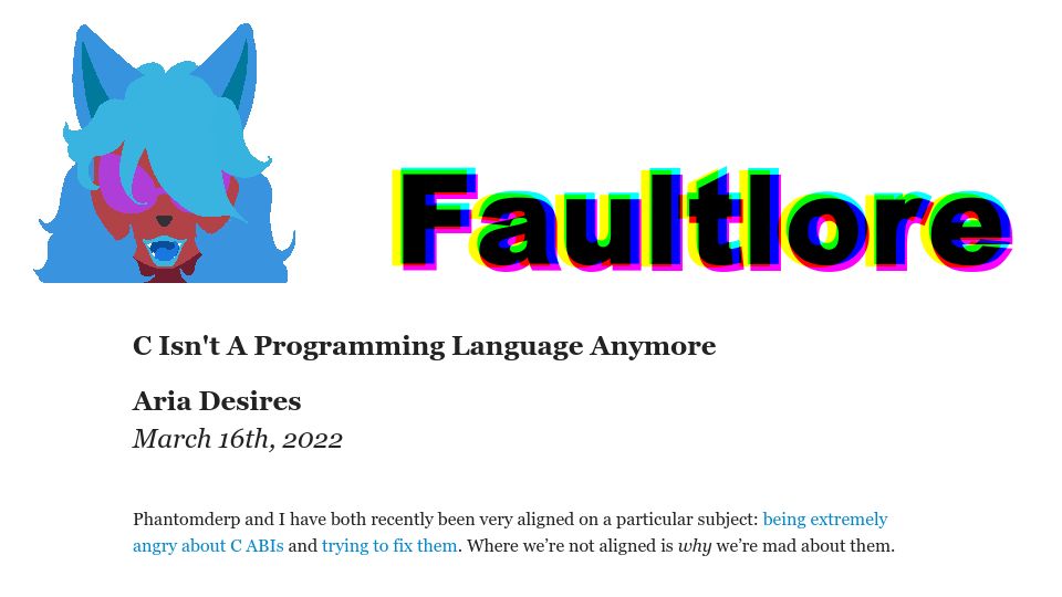 Screenshot of faultlore.com: C isn't a programming language anymore (2022)