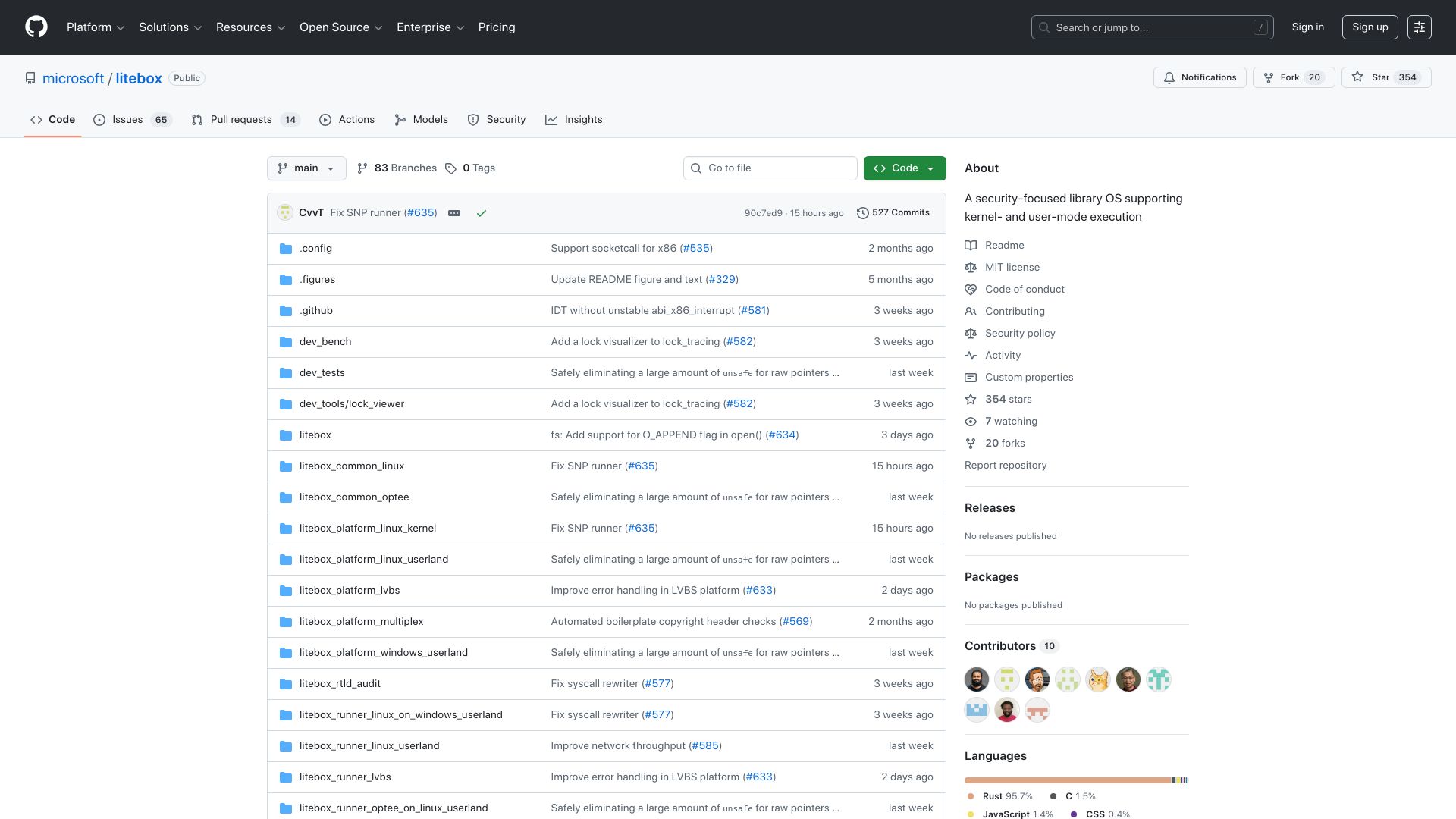 Screenshot of github.com: Microsoft open-sources LiteBox, a security-focused library OS