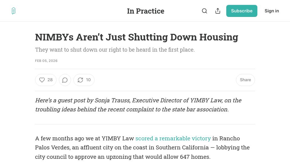 Screenshot of inpractice.yimbyaction.org: NIMBYs aren't just shutting down housing