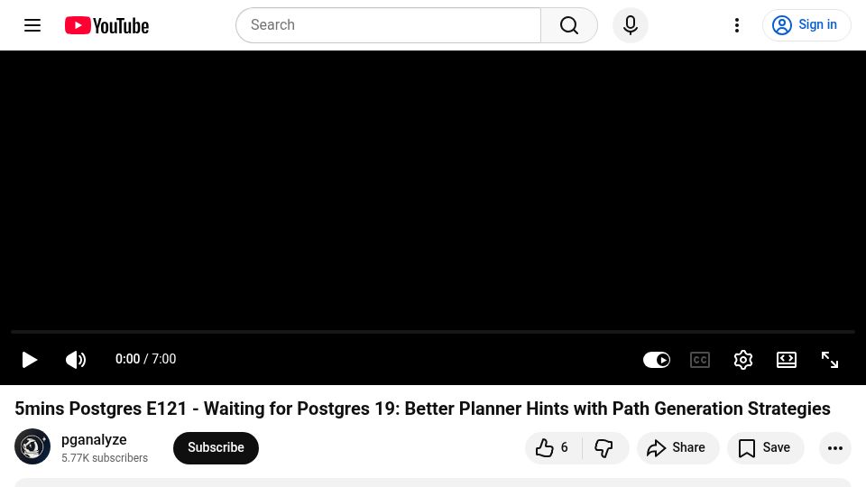 Screenshot of youtube.com: Waiting for Postgres 19: Better planner hints with path generation strategies [video]
