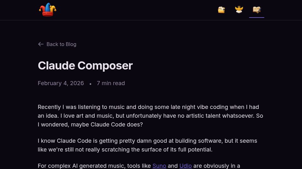 Screenshot of josh.ing: Claude Composer