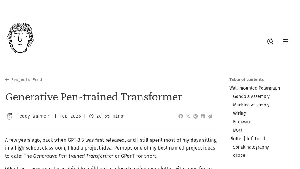 Screenshot of theodore.net: Generative Pen-Trained Transformer