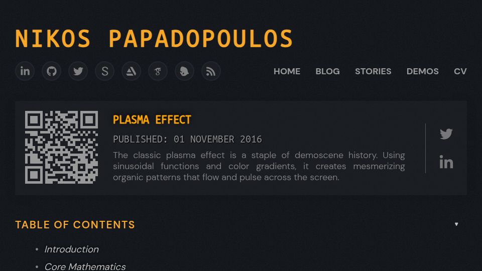 Screenshot of 4rknova.com: Plasma Effect (2016)