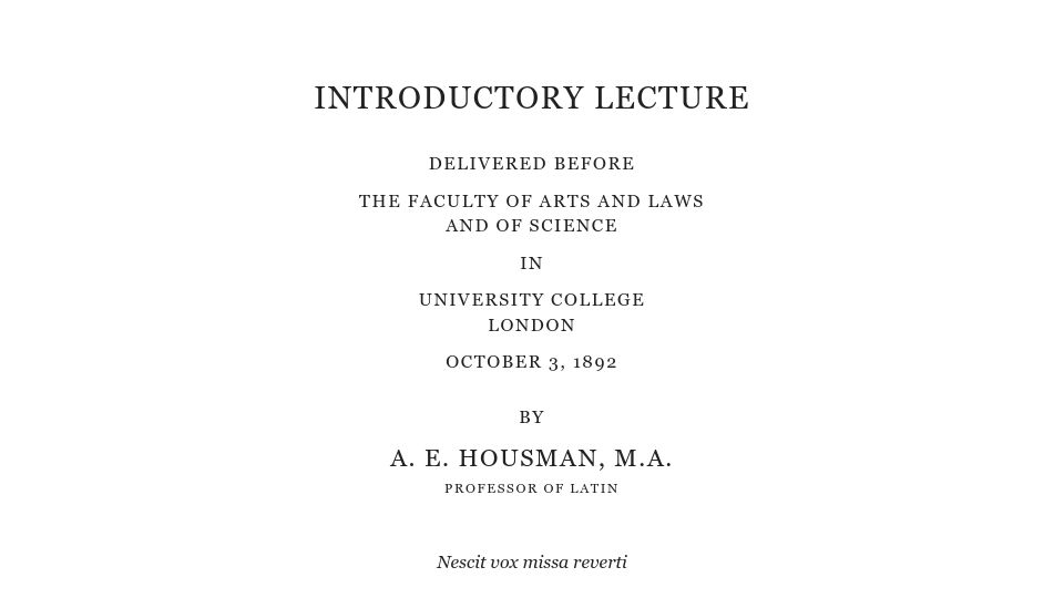 Screenshot of worrydream.com: Housman's Introductory Lecture (1892)