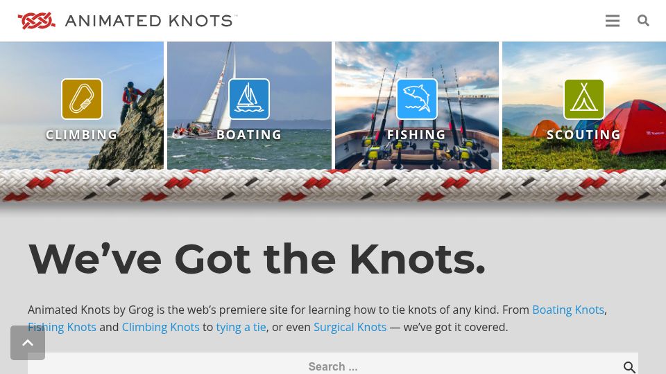 Screenshot of animatedknots.com: Animated Knots