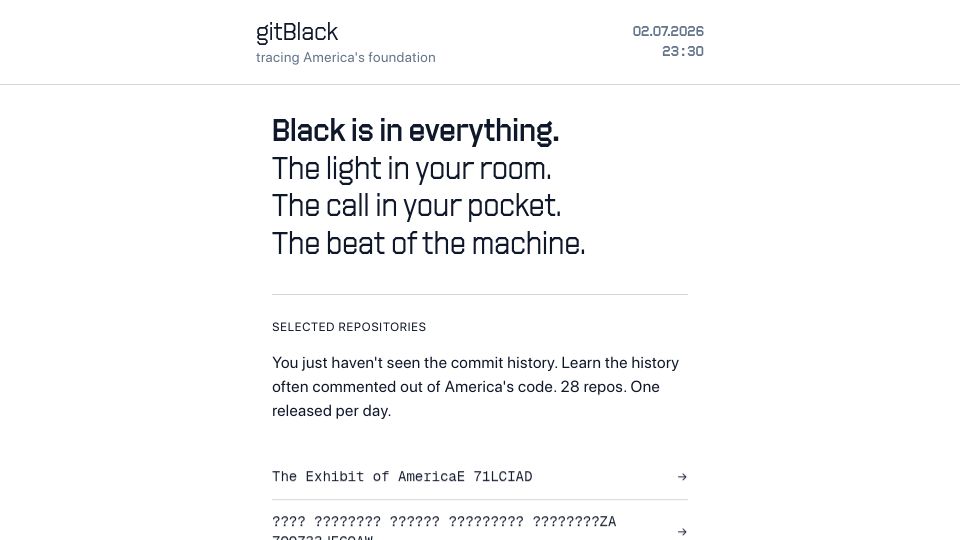 Screenshot of gitblack.vercel.app: GitBlack: Tracing America's Foundation