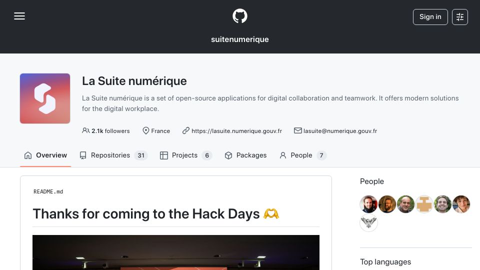 Screenshot of github.com: France's homegrown open source online office suite