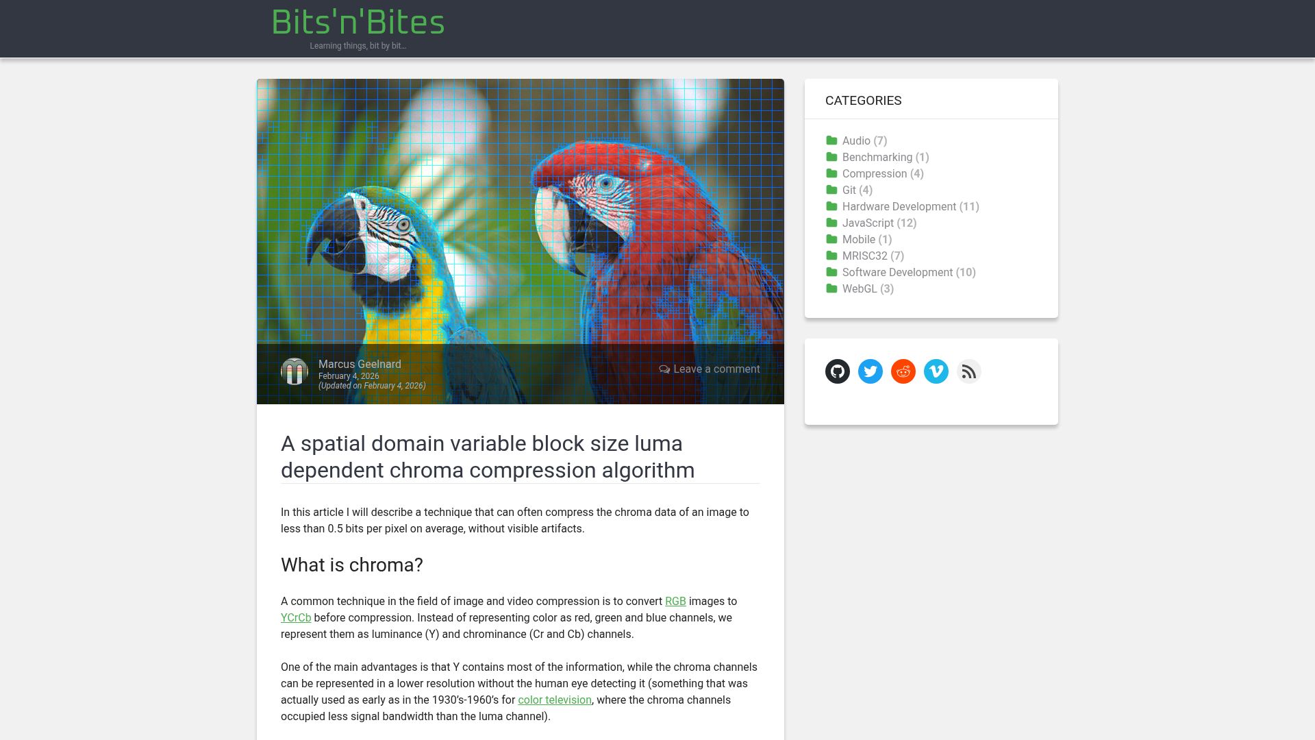 Screenshot of bitsnbites.eu: Show HN: A luma dependent chroma compression algorithm (image compression)