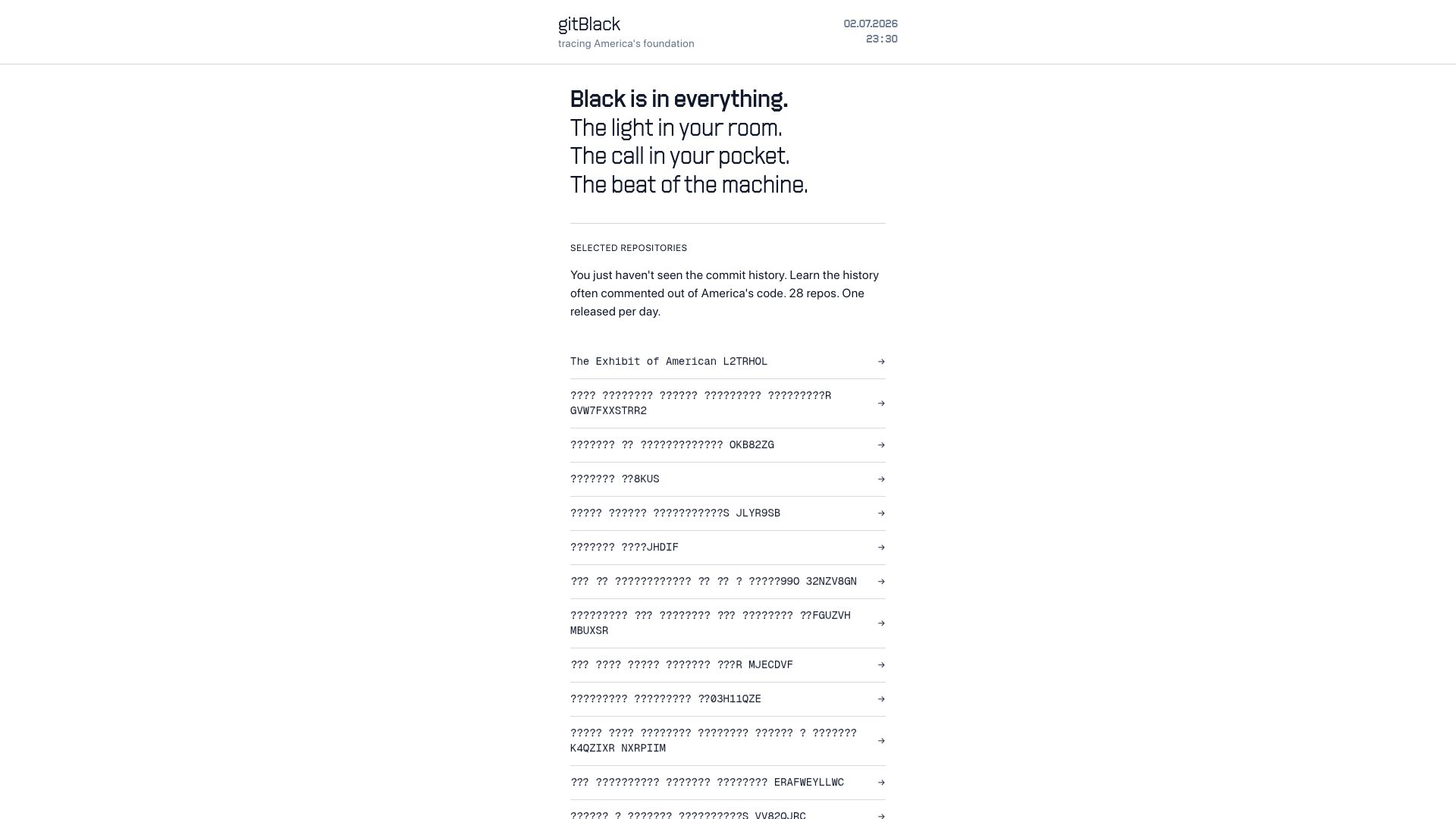 Screenshot of gitblack.vercel.app: GitBlack: Tracing America's Foundation