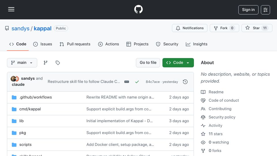 Screenshot of github.com: Show HN: Kappal – CLI to Run Docker Compose YML on Kubernetes for Local Dev