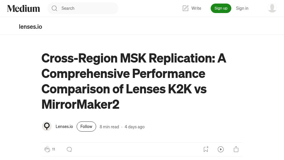 Screenshot of medium.com: Cross-Region MSK Replication: K2K vs. MirrorMaker2