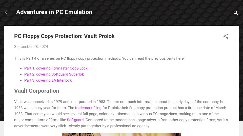 Screenshot of martypc.blogspot.com: PC Floppy Copy Protection: Vault Prolok