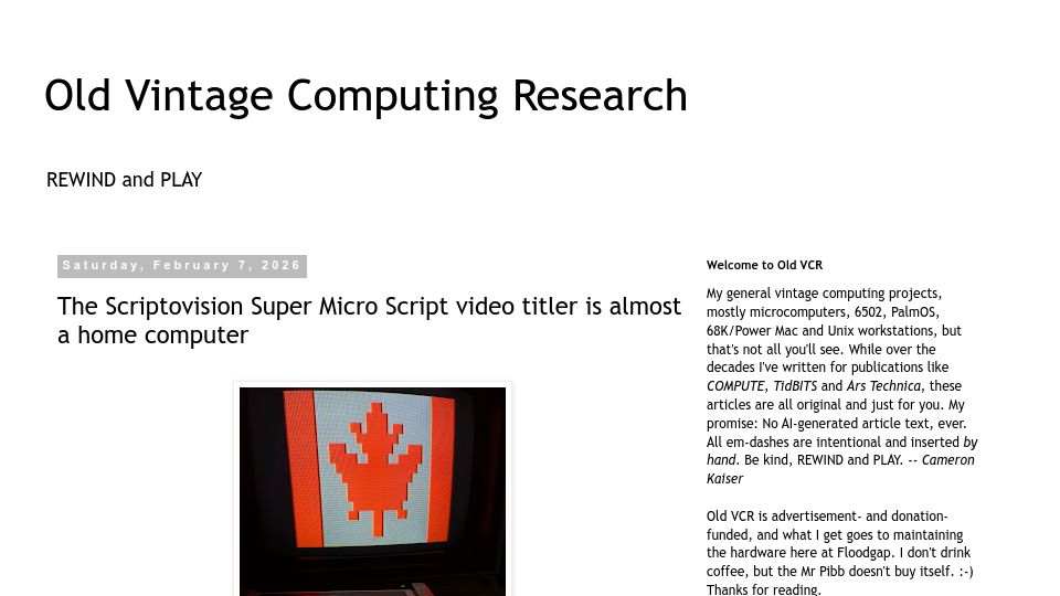 Screenshot of oldvcr.blogspot.com: The Scriptovision Super Micro Script video titler is almost a home computer