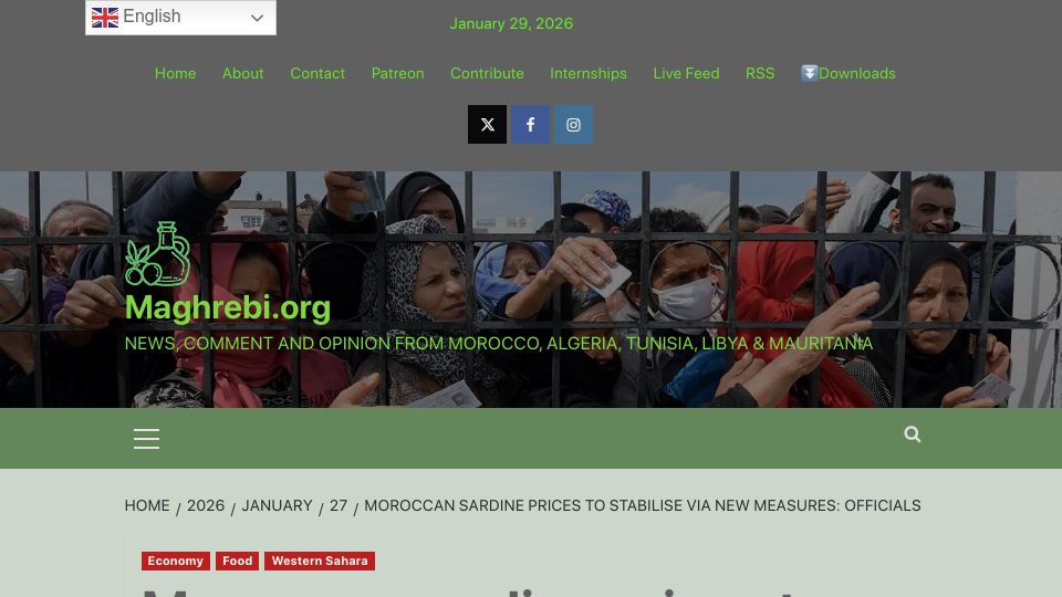 Screenshot of maghrebi.org: Moroccan sardine prices to stabilise via new measures: officials