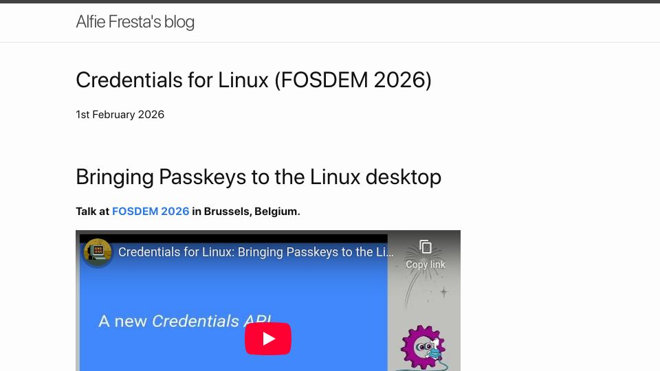Screenshot of alfioemanuele.io: Credentials for Linux: Bringing Passkeys to the Linux Desktop