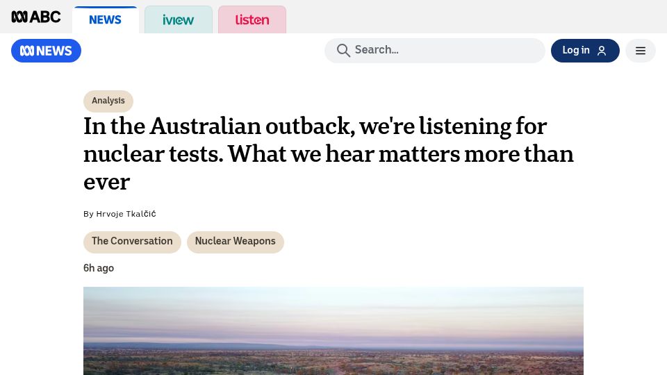 Screenshot of abc.net.au: In the Australian outback, we're listening for nuclear tests