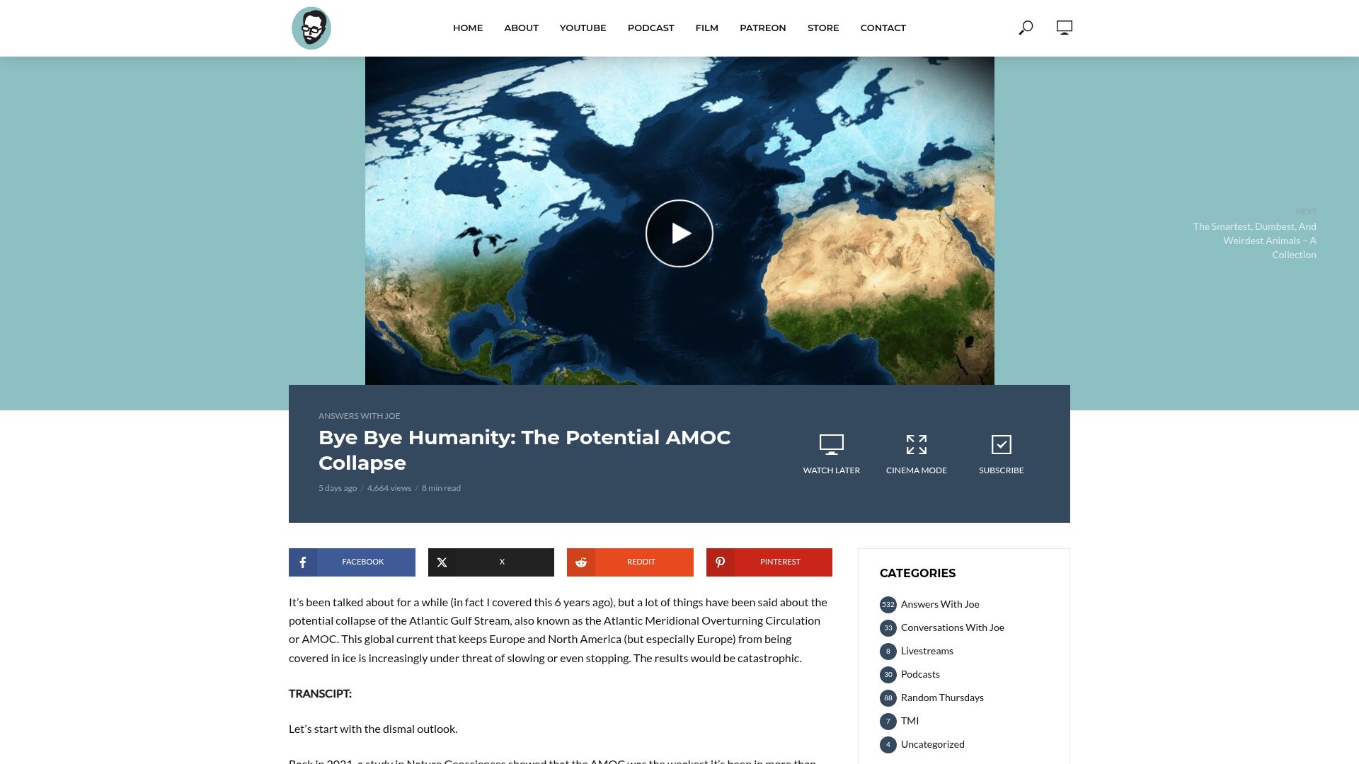 Screenshot of thatjoescott.com: Bye Bye Humanity: The Potential AMOC Collapse