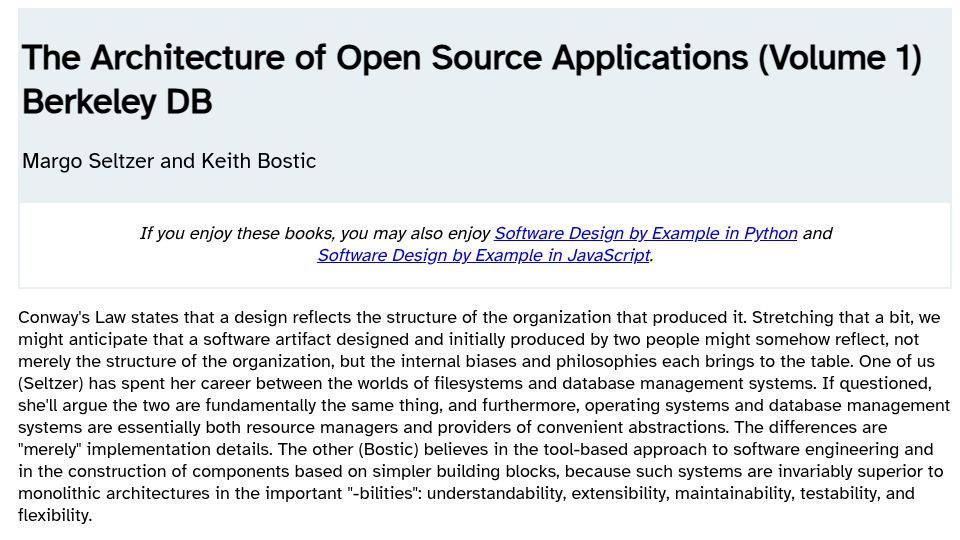 Screenshot of aosabook.org: The Architecture of Open Source Applications (Volume 1) Berkeley DB