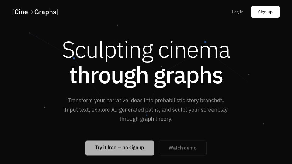 Screenshot of cinegraphs.ai: Show HN: Fine-tuned Qwen2.5-7B on 100 films for probabilistic story graphs