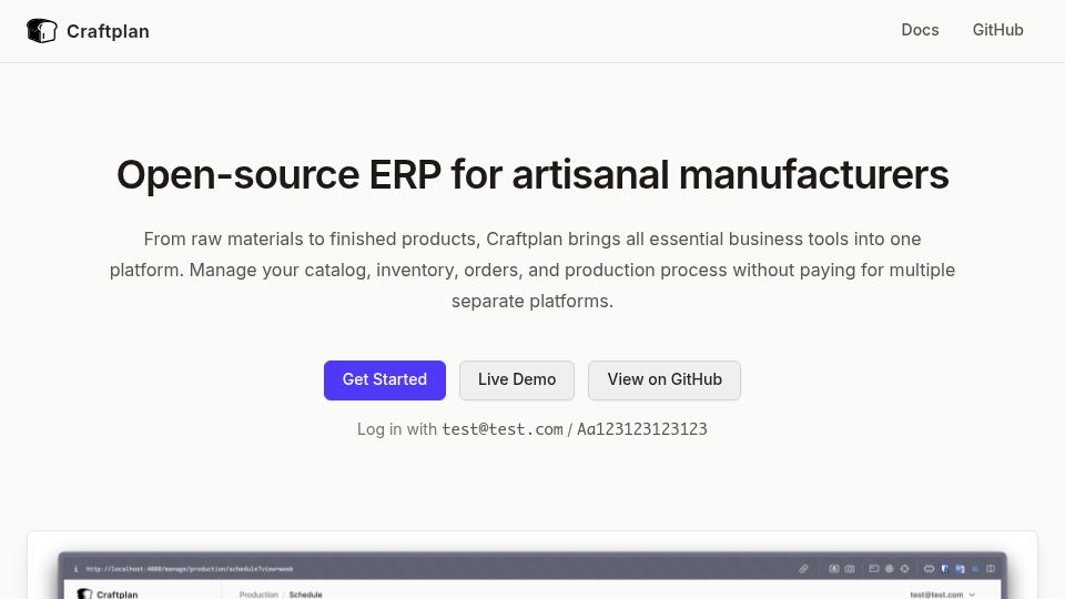 Screenshot of puemos.github.io: Show HN: Craftplan – Elixir-based micro-ERP for small-scale manufacturers