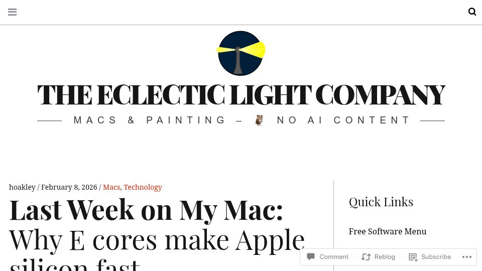 Screenshot of eclecticlight.co: Why E cores make Apple silicon fast