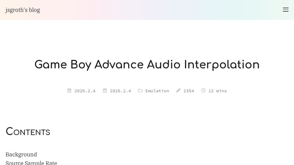 Screenshot of jsgroth.dev: Game Boy Advance Audio Interpolation