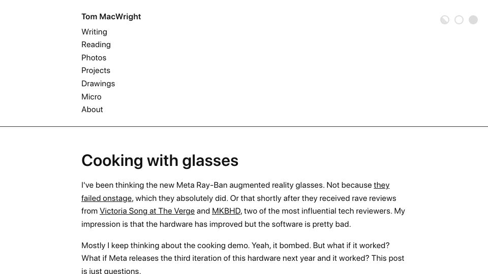 Screenshot of macwright.com: Cooking with glasses