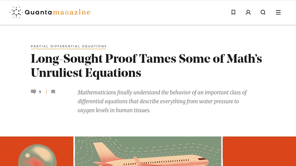 Screenshot of quantamagazine.org: Long-Sought Proof Tames Some of Math's Unruliest Equations