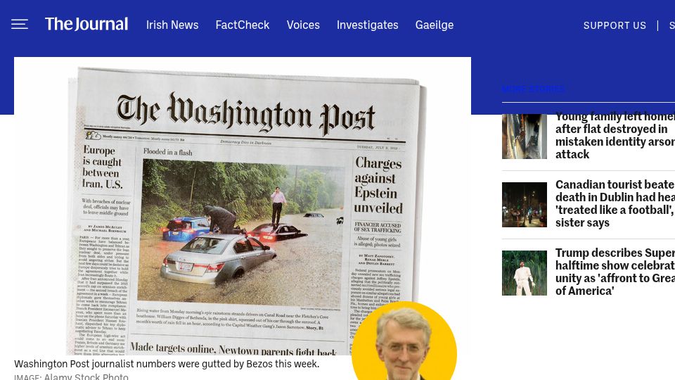 Screenshot of thejournal.ie: From watchdogs to mouthpieces: Washington Post and the wreckage of legacy media