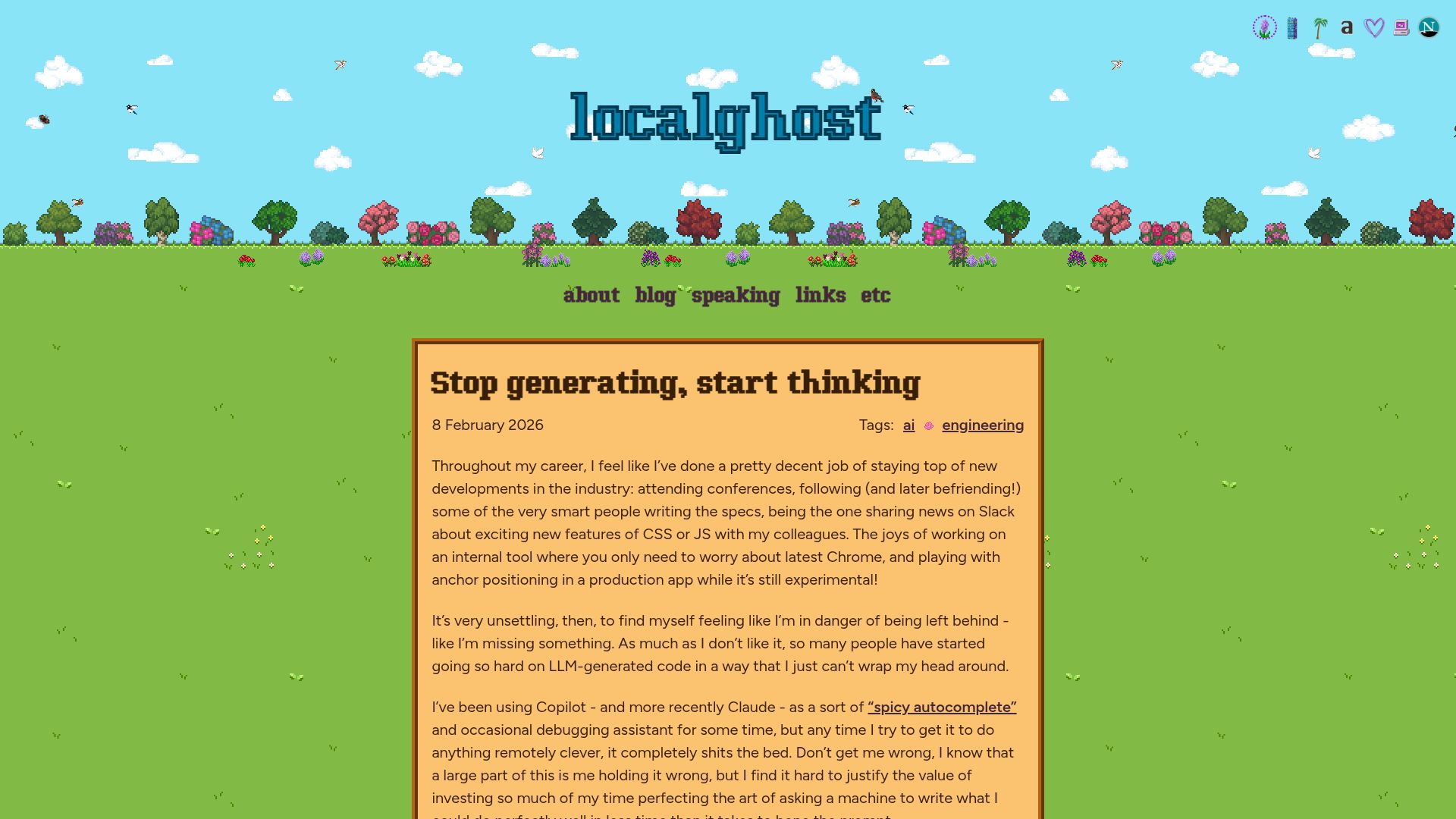 Screenshot of localghost.dev: Stop generating, start thinking