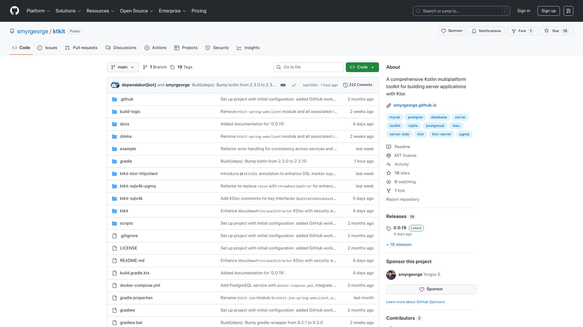 Screenshot of github.com: Ktkit: A Kotlin toolkit for building server applications with Ktor