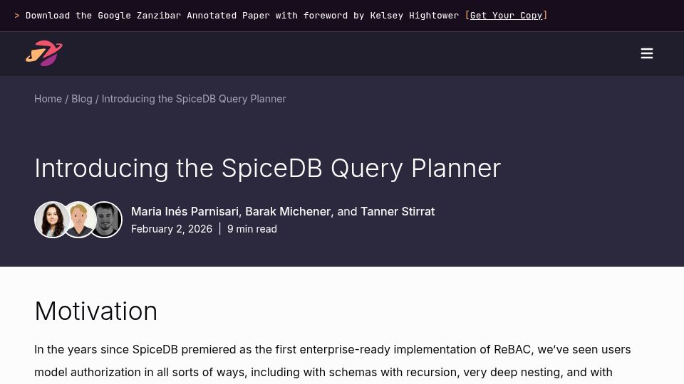 Screenshot of authzed.com: SpiceDB Query Planner
