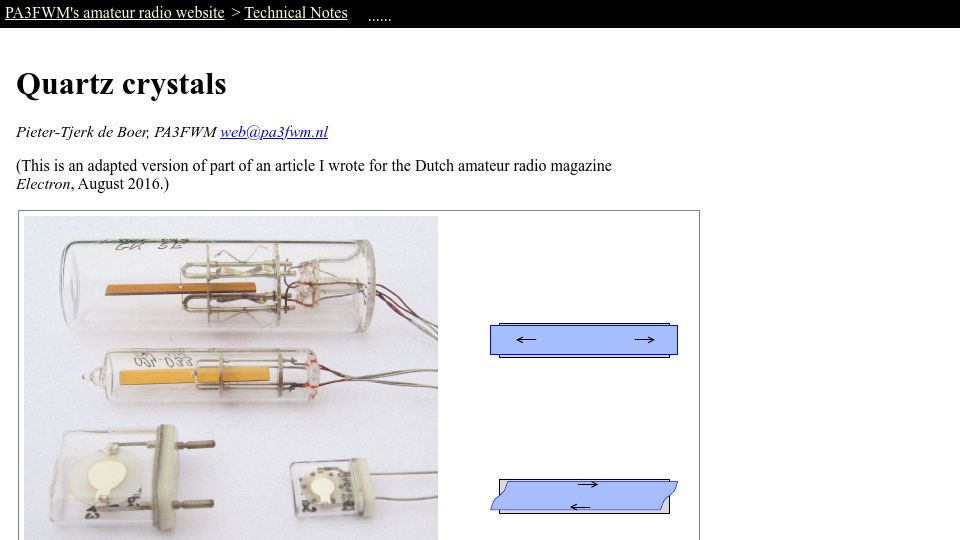Screenshot of pa3fwm.nl: Quartz crystals