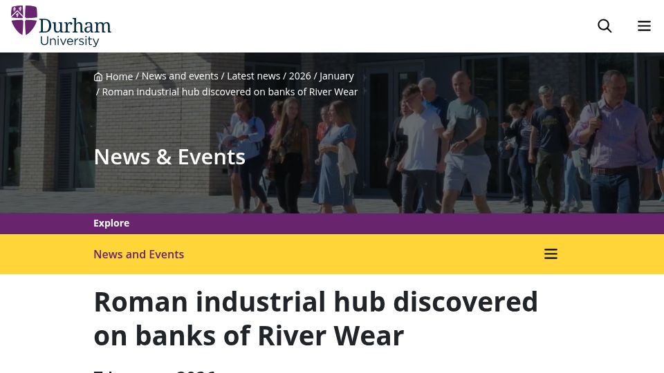 Screenshot of durham.ac.uk: Roman industrial hub discovered on banks of River Wear
