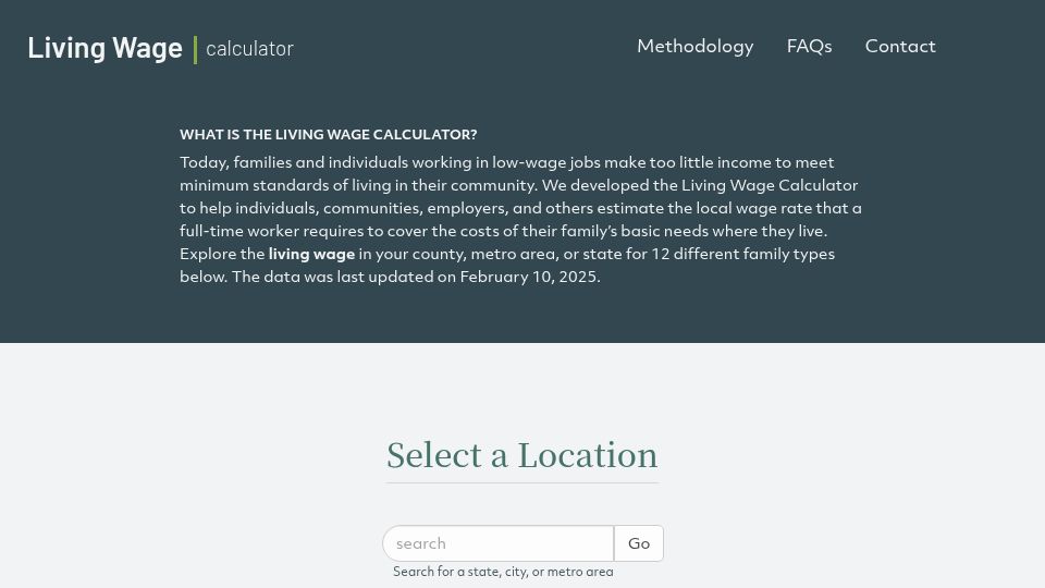 Screenshot of livingwage.mit.edu: MIT Living Wage Calculator